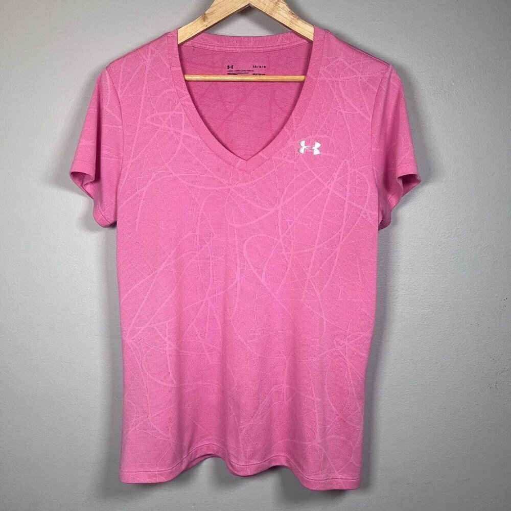 Women's UA Tech™ Defense Jacquard V-Neck Short Sleeve Shirt Pink Women’s Size L